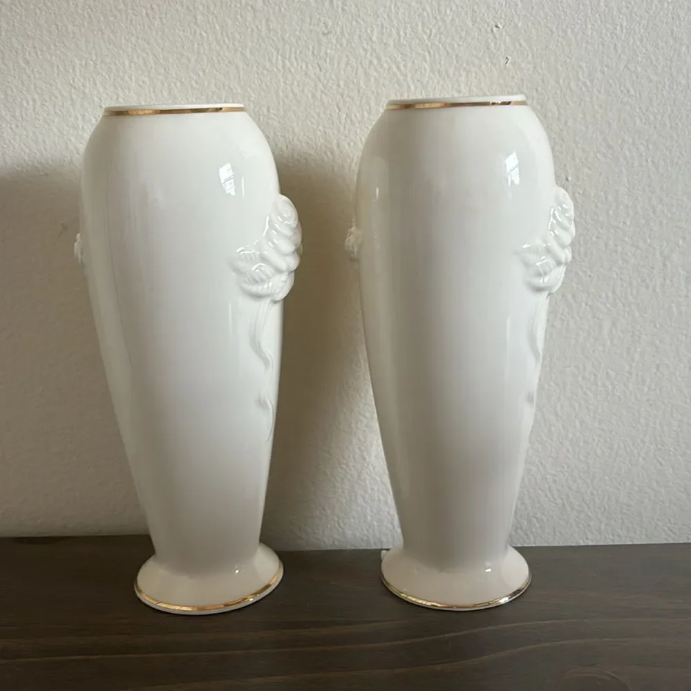 2 Vintage Lenox  Rose Bud Vase  24k Gold Trim. 7 1/2” Tall